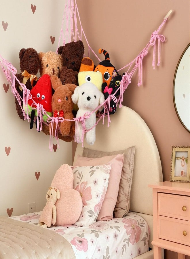 Ribbonlic Pink Bow Stuffed Animal Storage Hammock Net Pink Christmas Bow Room Decor for Youth Cute Stuffed Animal Net Corner Plushie Organizer Boho Coquette Nursery Dorm Bedroom Decor Aesthetic - Image 4